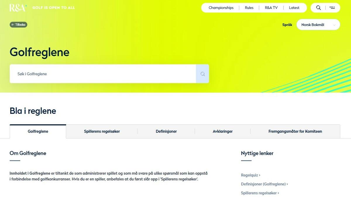 Golfreglene på nett